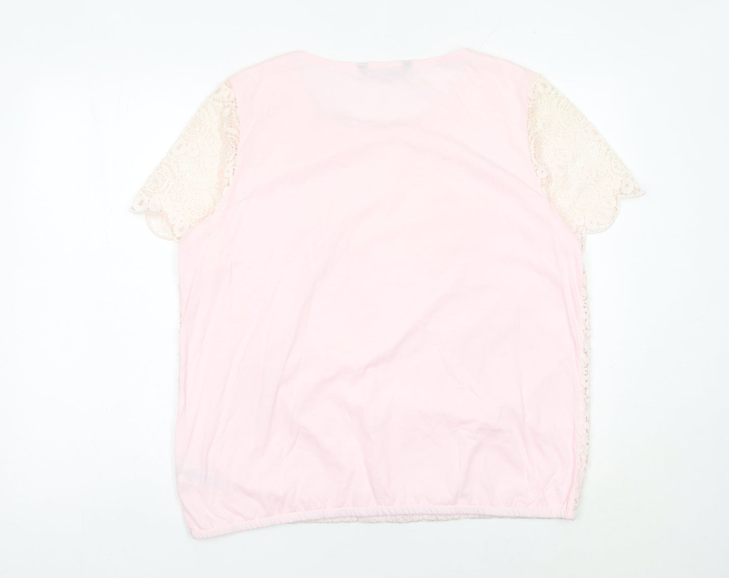 Bonmarché Women’s Pink Lace Blouse Size 18 Short Sleeve Scoop Neck