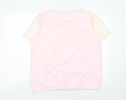 Bonmarché Women’s Pink Lace Blouse Size 18 Short Sleeve Scoop Neck