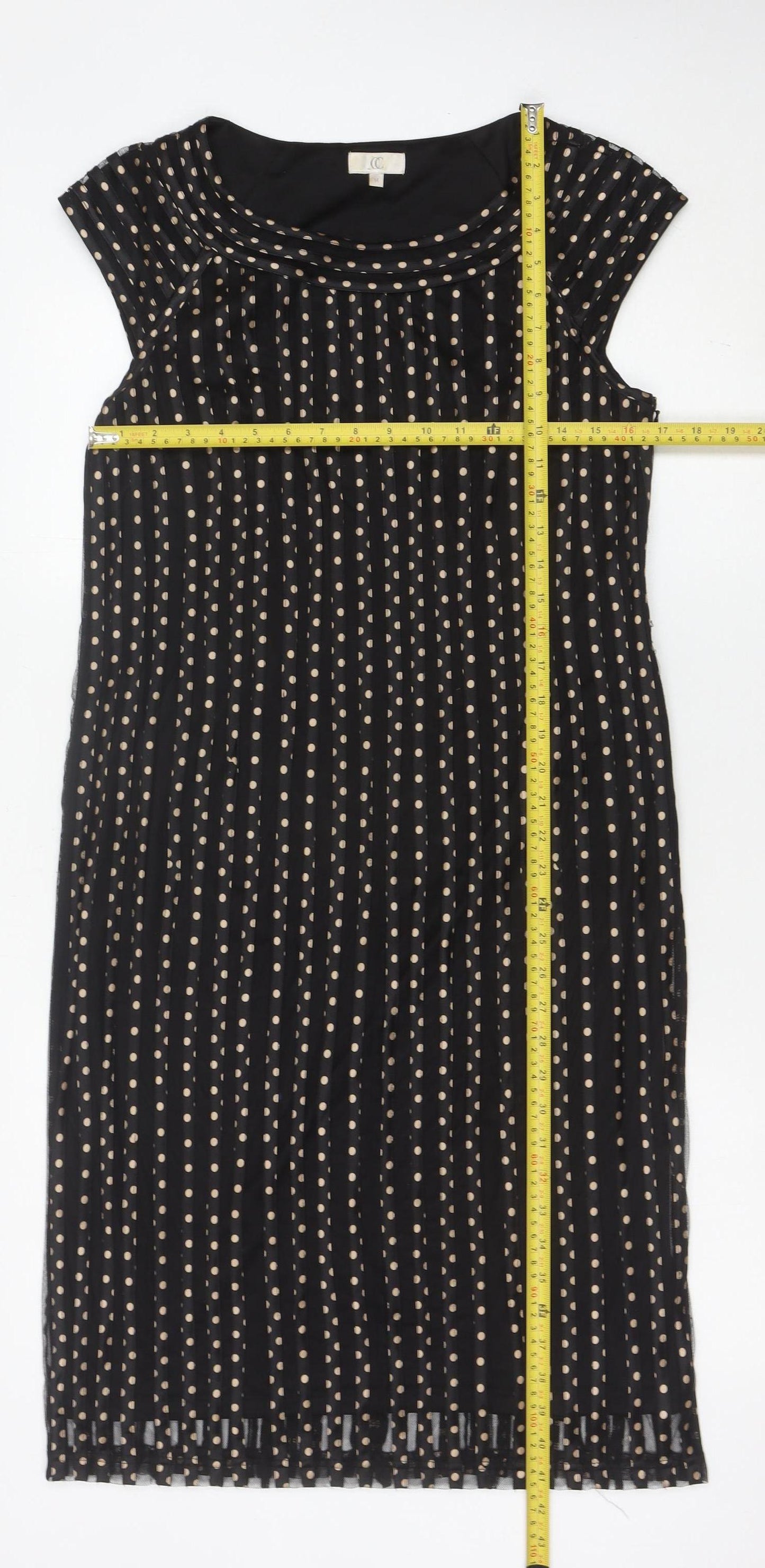 CC Womens Black Polka Dot Shift Dress Size 14 Knee Length