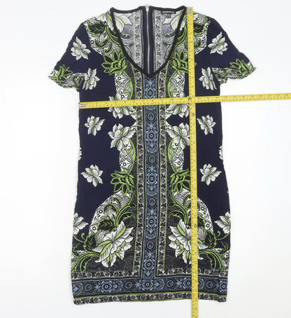 Warehouse Women’s Blue Floral Sheath Dress Size 8 V-Neck