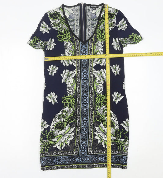Warehouse Women’s Blue Floral Sheath Dress Size 8 V-Neck