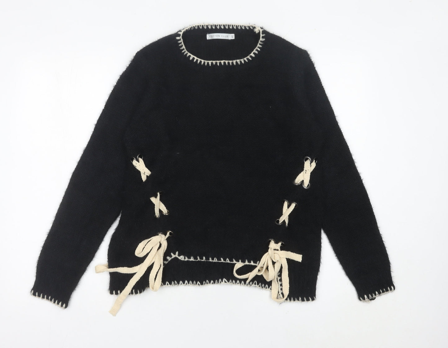 Cotton Club Womens Black Crew Neck Knit Pullover Jumper M