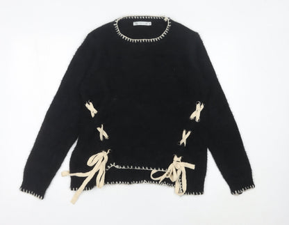 Cotton Club Womens Black Crew Neck Knit Pullover Jumper M