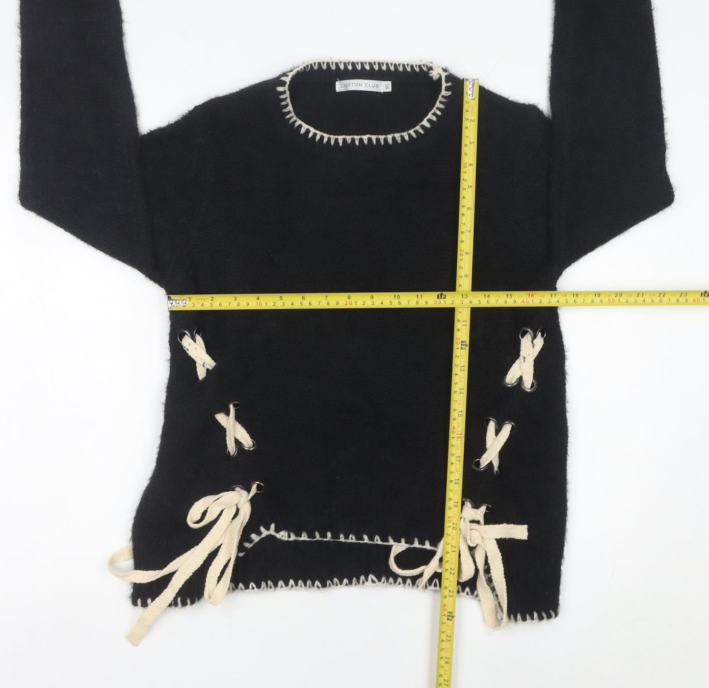 Cotton Club Womens Black Crew Neck Knit Pullover Jumper M