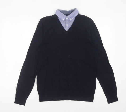 Next Men’s Blue Cotton Blend V-Neck Jumper Small