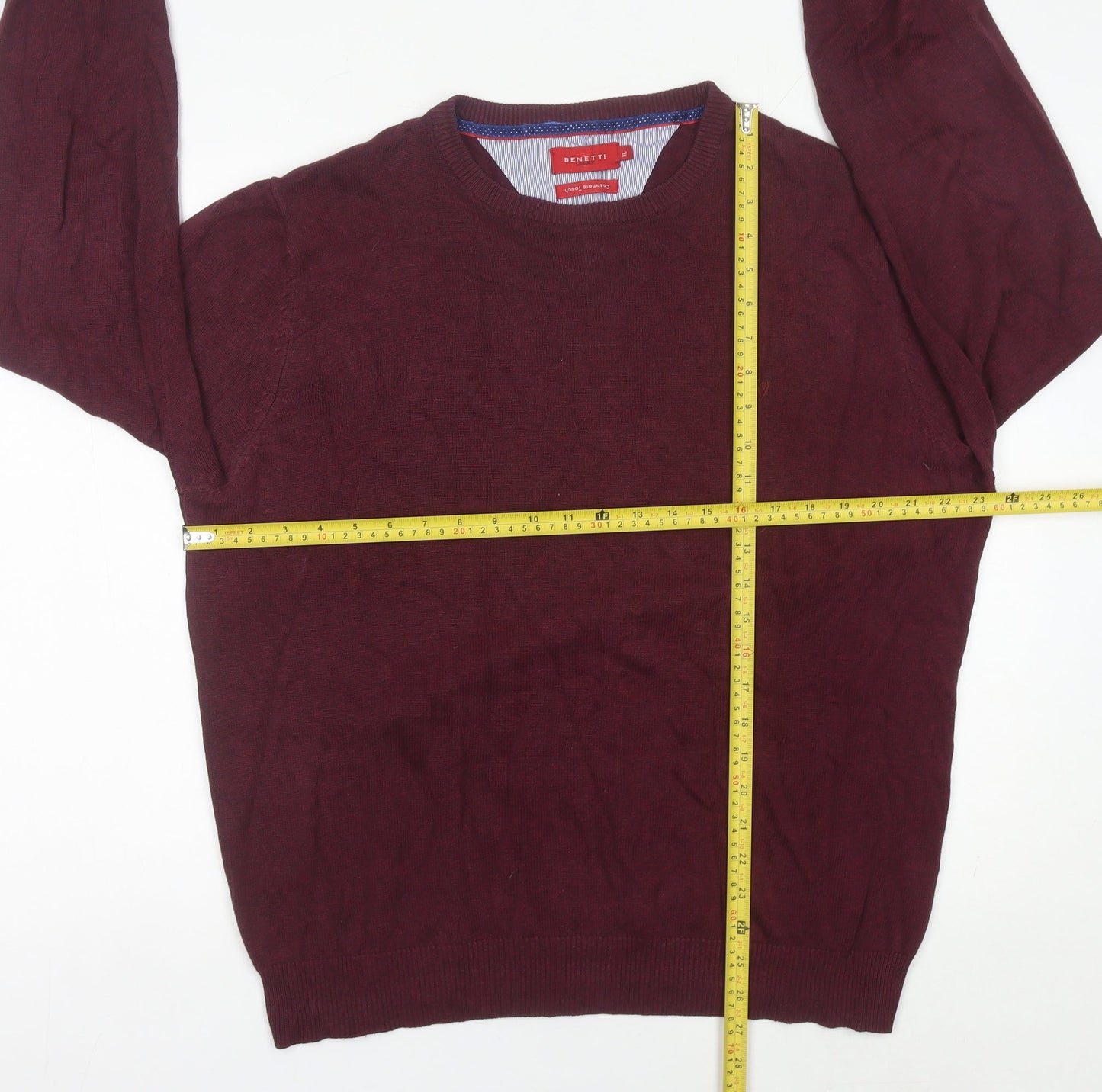Benetti Mens Red XL Cotton Crew Neck Pullover Jumper