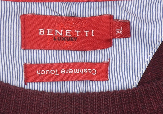 Benetti Mens Red XL Cotton Crew Neck Pullover Jumper