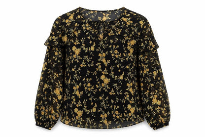 ENVY Womens Black Floral Tunic Blouse Size 14 Long Sleeve Sheer Top