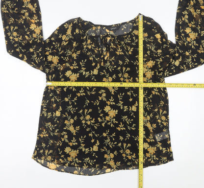 ENVY Womens Black Floral Tunic Blouse Size 14 Long Sleeve Sheer Top