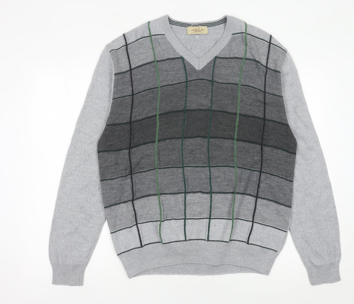 Montellaro Mens Grey XL Pullover Check Knit Wool Blend Jumper