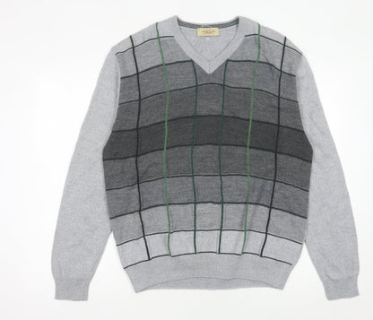 Montellaro Mens Grey XL Pullover Check Knit Wool Blend Jumper