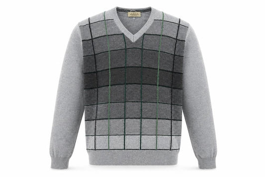 Montellaro Mens Grey XL Pullover Check Knit Wool Blend Jumper