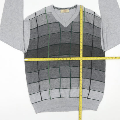 Montellaro Mens Grey XL Pullover Check Knit Wool Blend Jumper