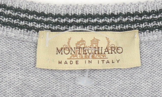 Montellaro Mens Grey XL Pullover Check Knit Wool Blend Jumper