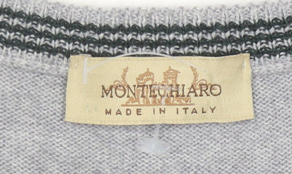 Montellaro Mens Grey XL Pullover Check Knit Wool Blend Jumper