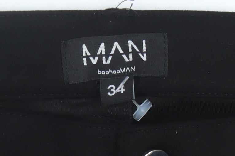 boohooMAN Mens Black Chino Trousers Size 34 Regular Fit Tapered
