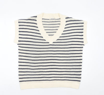 Tu Women’s Multicoloured Striped Knit V-Neck Cotton Vest Jumper Size 14