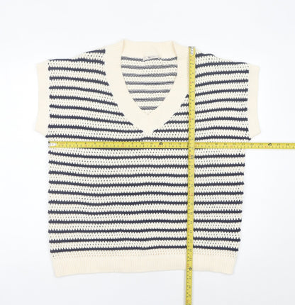 Tu Women’s Multicoloured Striped Knit V-Neck Cotton Vest Jumper Size 14