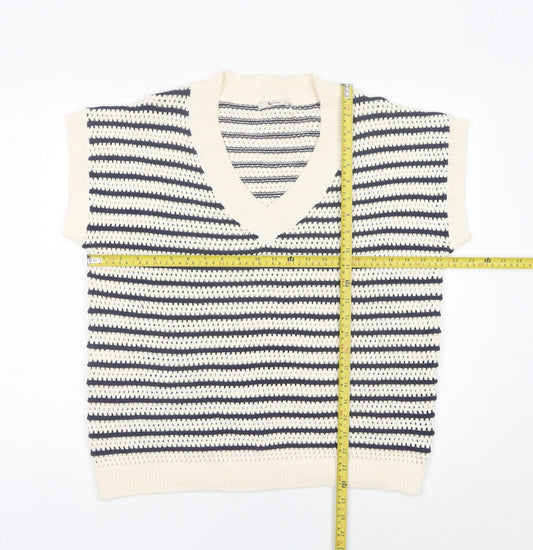 Tu Women’s Multicoloured Striped Knit V-Neck Cotton Vest Jumper Size 14