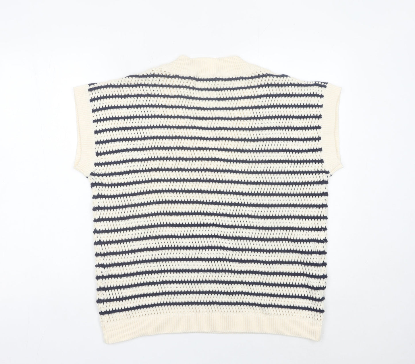 Tu Women’s Multicoloured Striped Knit V-Neck Cotton Vest Jumper Size 14