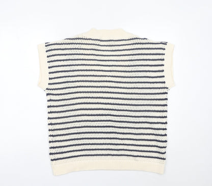 Tu Women’s Multicoloured Striped Knit V-Neck Cotton Vest Jumper Size 14