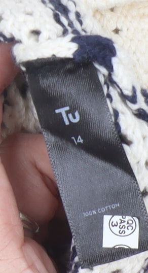 Tu Women’s Multicoloured Striped Knit V-Neck Cotton Vest Jumper Size 14