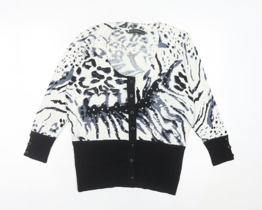 Just Elegance Women’s Black Animal Print Sequin Cardigan L