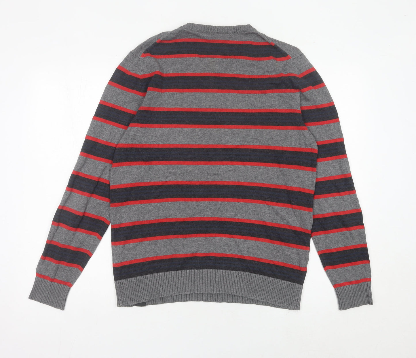 s.Oliver Men's Grey Striped Cotton Pullover Jumper Size M