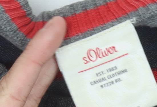 s.Oliver Men's Grey Striped Cotton Pullover Jumper Size M