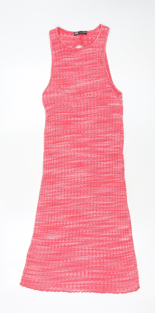 Zara Women’s Pink Sleeveless Tank Dress Size 8 Scoop Neck Stretch