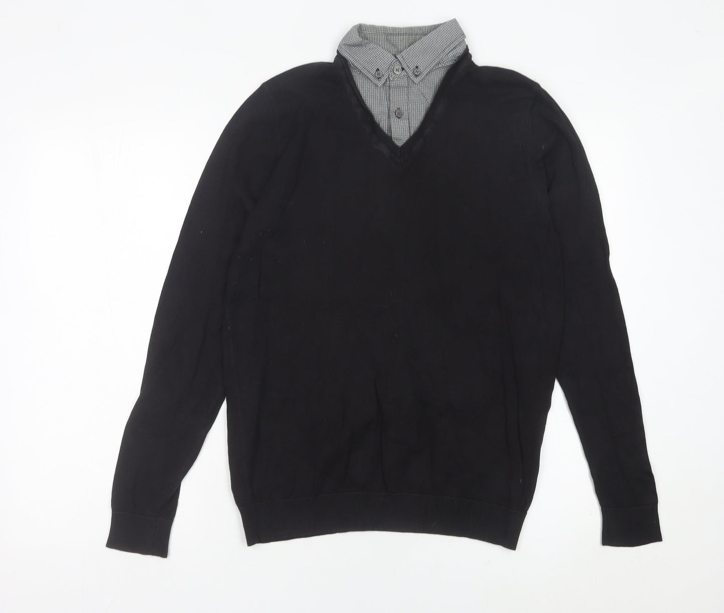 Next Men’s Black V-Neck Cotton Jumper Size S Regular Fit Workwear