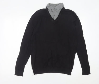 Next Men’s Black V-Neck Cotton Jumper Size S Regular Fit Workwear