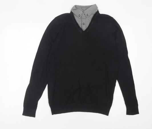 Next Men’s Black V-Neck Cotton Jumper Size S Regular Fit Workwear