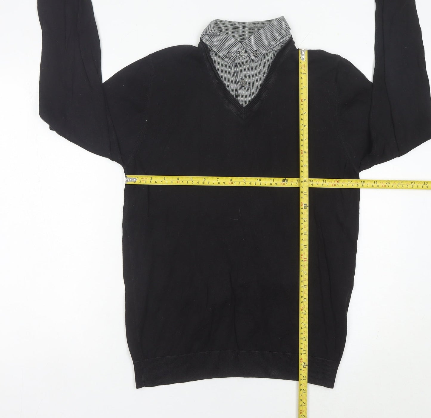 Next Men’s Black V-Neck Cotton Jumper Size S Regular Fit Workwear