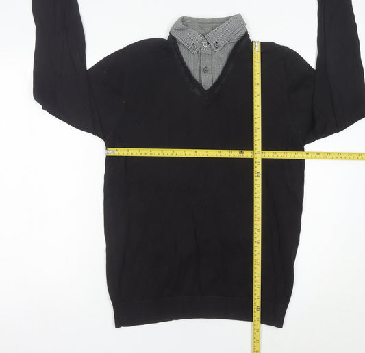 Next Men’s Black V-Neck Cotton Jumper Size S Regular Fit Workwear