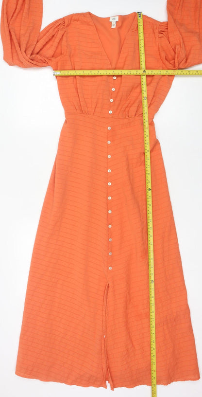 River Island Women’s Orange Midi Shirt Dress Size 6 Viscose