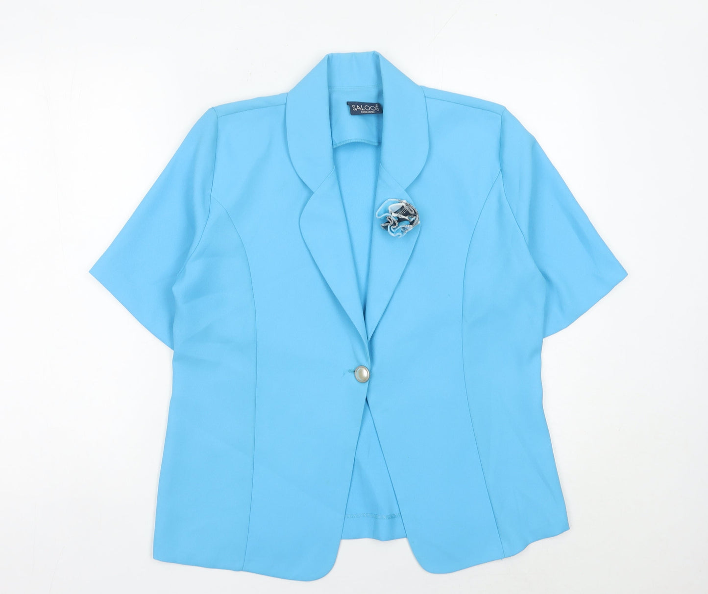 Saloos Women Blue Size 12 Short Sleeve One-Button Suit Jacket