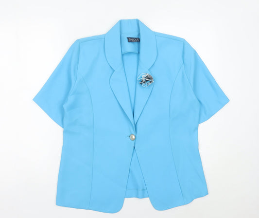 Saloos Women Blue Size 12 Short Sleeve One-Button Suit Jacket