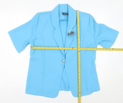 Saloos Women Blue Size 12 Short Sleeve One-Button Suit Jacket