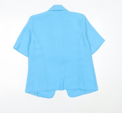 Saloos Women Blue Size 12 Short Sleeve One-Button Suit Jacket