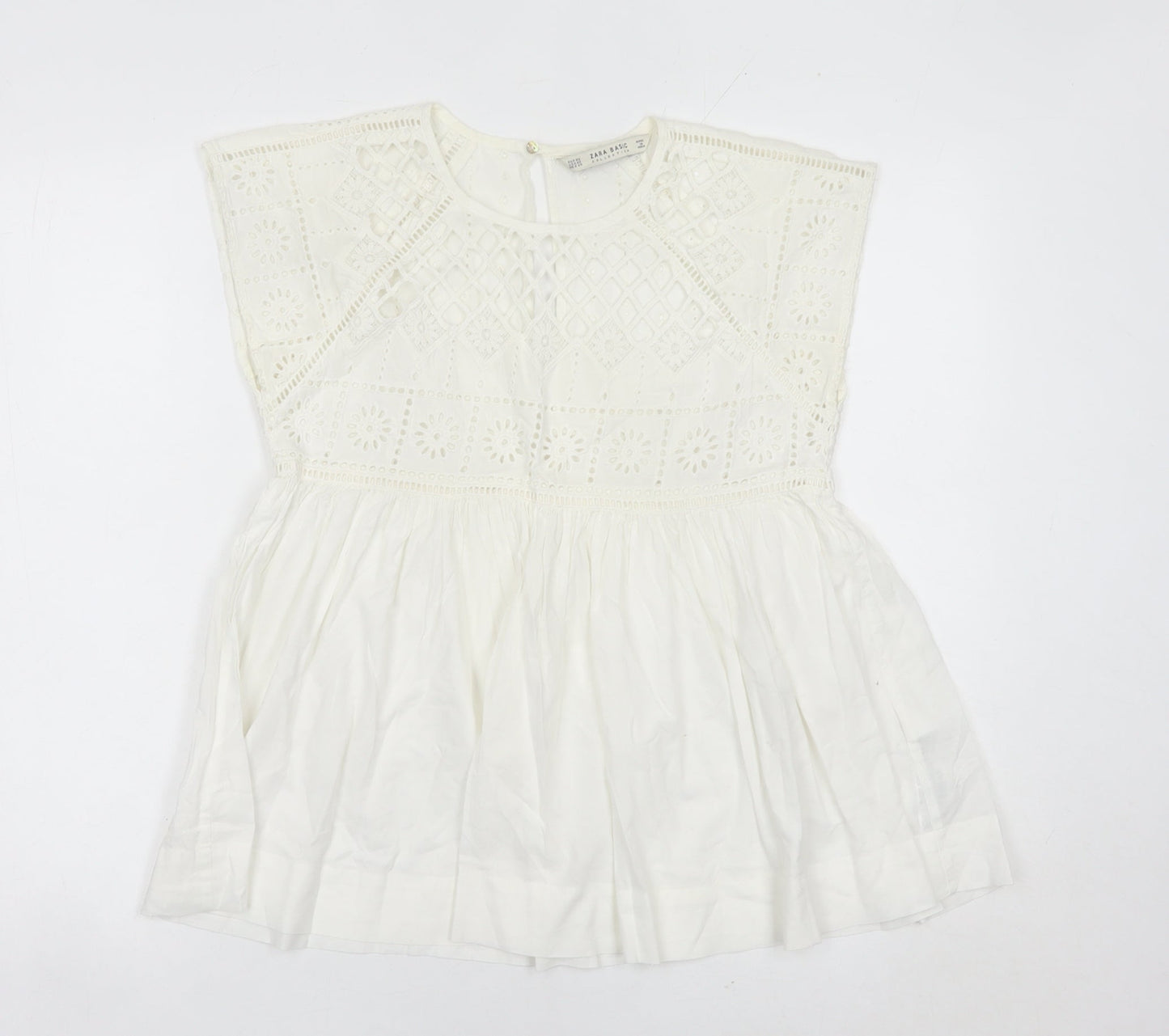 Womens UK Size XS Zara Basic White Tunic Blouse