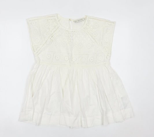 Womens UK Size XS Zara Basic White Tunic Blouse