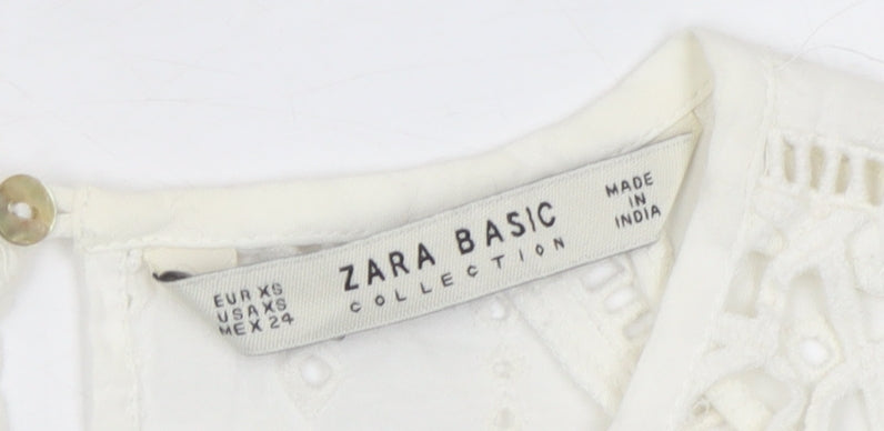 Womens UK Size XS Zara Basic White Tunic Blouse