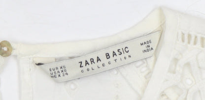Womens UK Size XS Zara Basic White Tunic Blouse