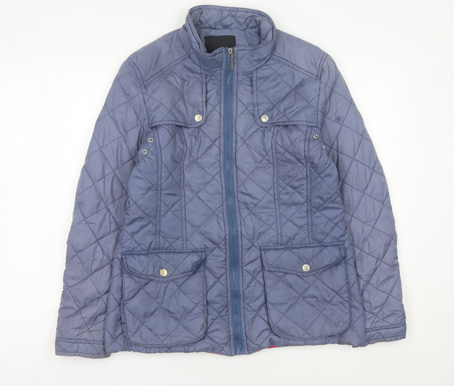 Feraud Womens Blue Quilted Mid-Length Jacket Size 14
