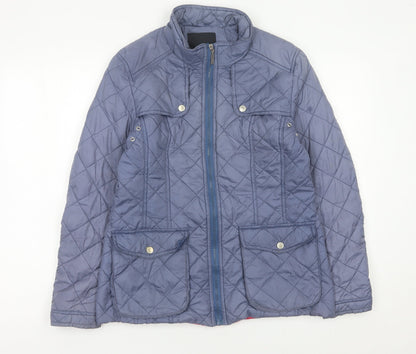 Feraud Womens Blue Quilted Mid-Length Jacket Size 14