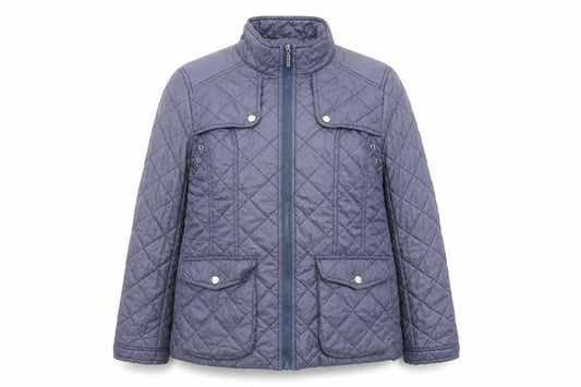 Feraud Womens Blue Quilted Mid-Length Jacket Size 14