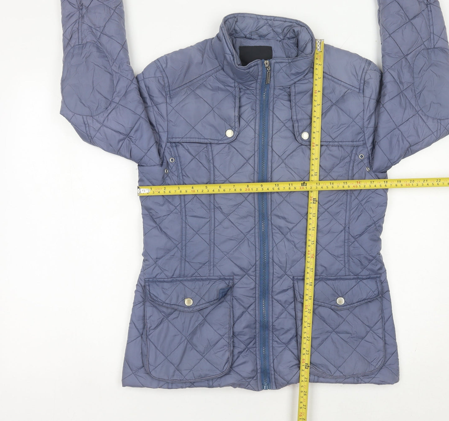 Feraud Womens Blue Quilted Mid-Length Jacket Size 14