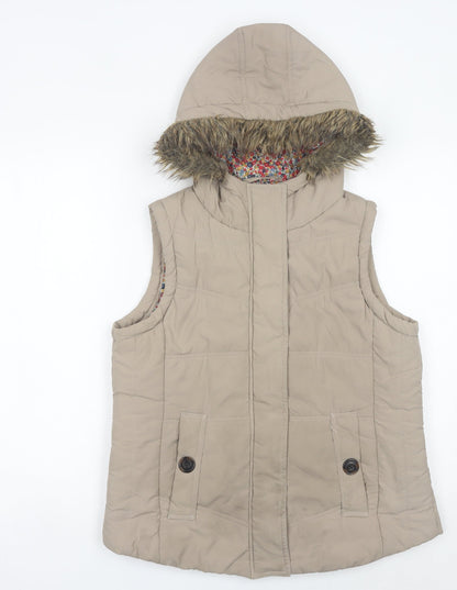 Betty Kay London Women’s Beige Hooded Waistcoat Size 12 Fur Trim