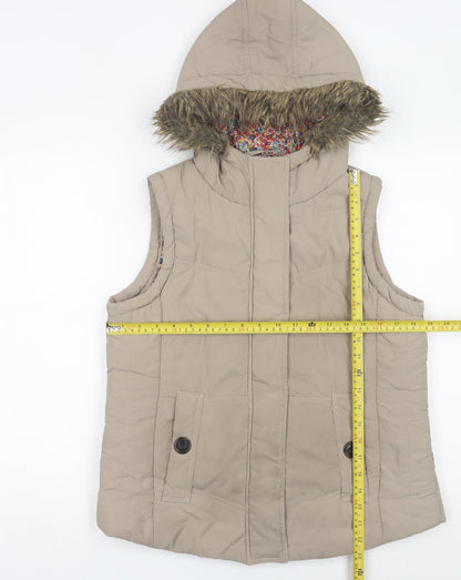 Betty Kay London Women’s Beige Hooded Waistcoat Size 12 Fur Trim